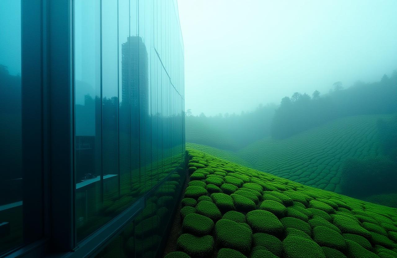 New York Skyline transitioning into lush green tea estates