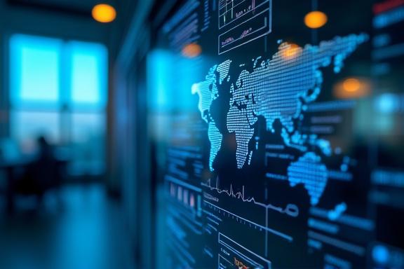 Modern data analytics dashboard displayed on a high-tech crystal-clear screen